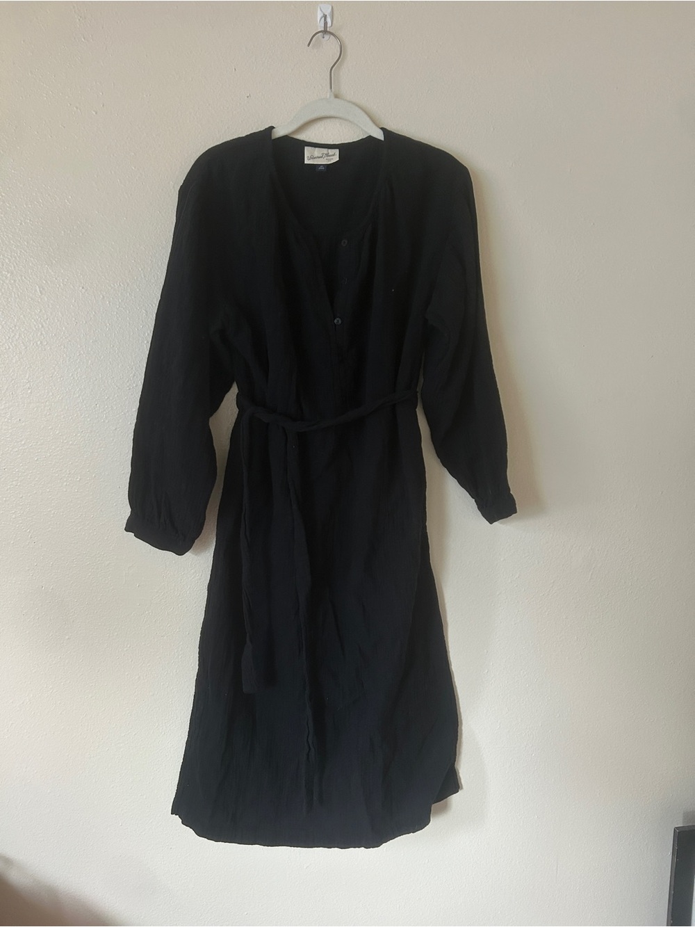 Black Gauze Belted Long-sleeve Midi Dress size X-Small